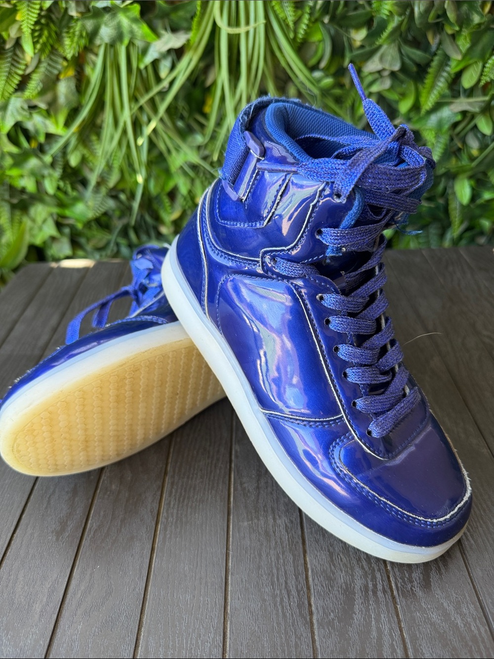 Shiny Royal Blue Light-up High-Top Sneakers